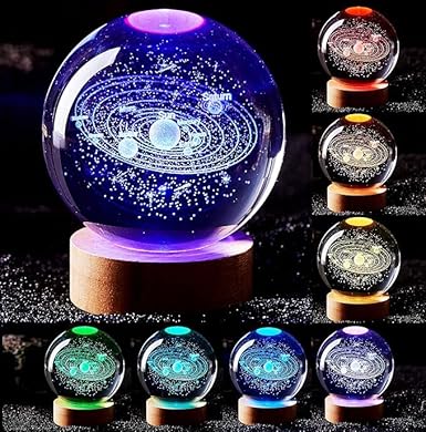 3D Crystal Solar Ball Lamp with Light Changing 2.36 Inch 16 Color Galaxy)