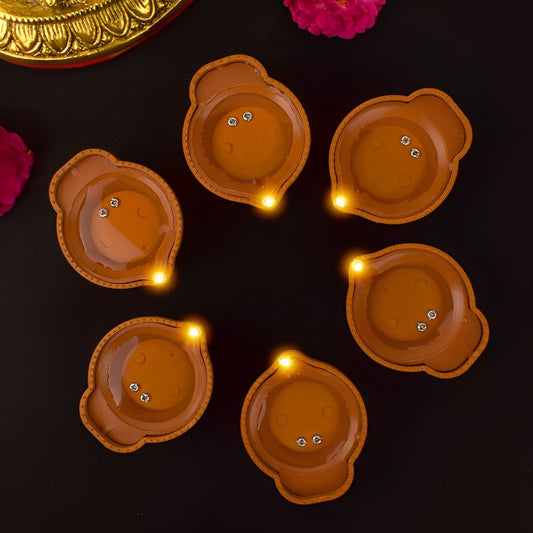 LED Diya Candles (Brown, Pack of 6)