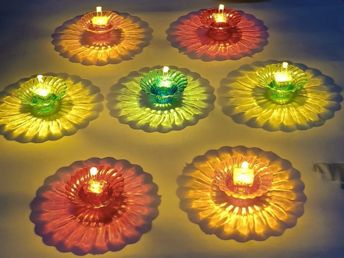 3D Reusable Reflective Shadow Colourful Diya (Pack of 6)