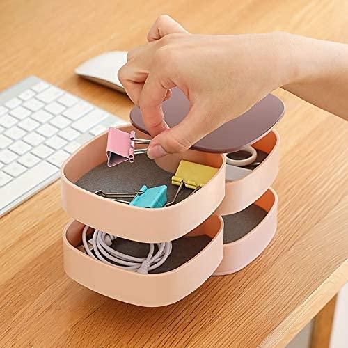 Rotating Jewelry Organizer Box with Mirror Lid 4 Layer