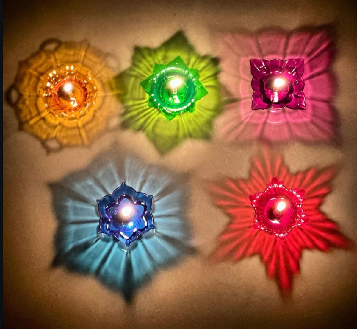 3D Reusable Reflective Shadow Colourful Diya (Pack of 6)